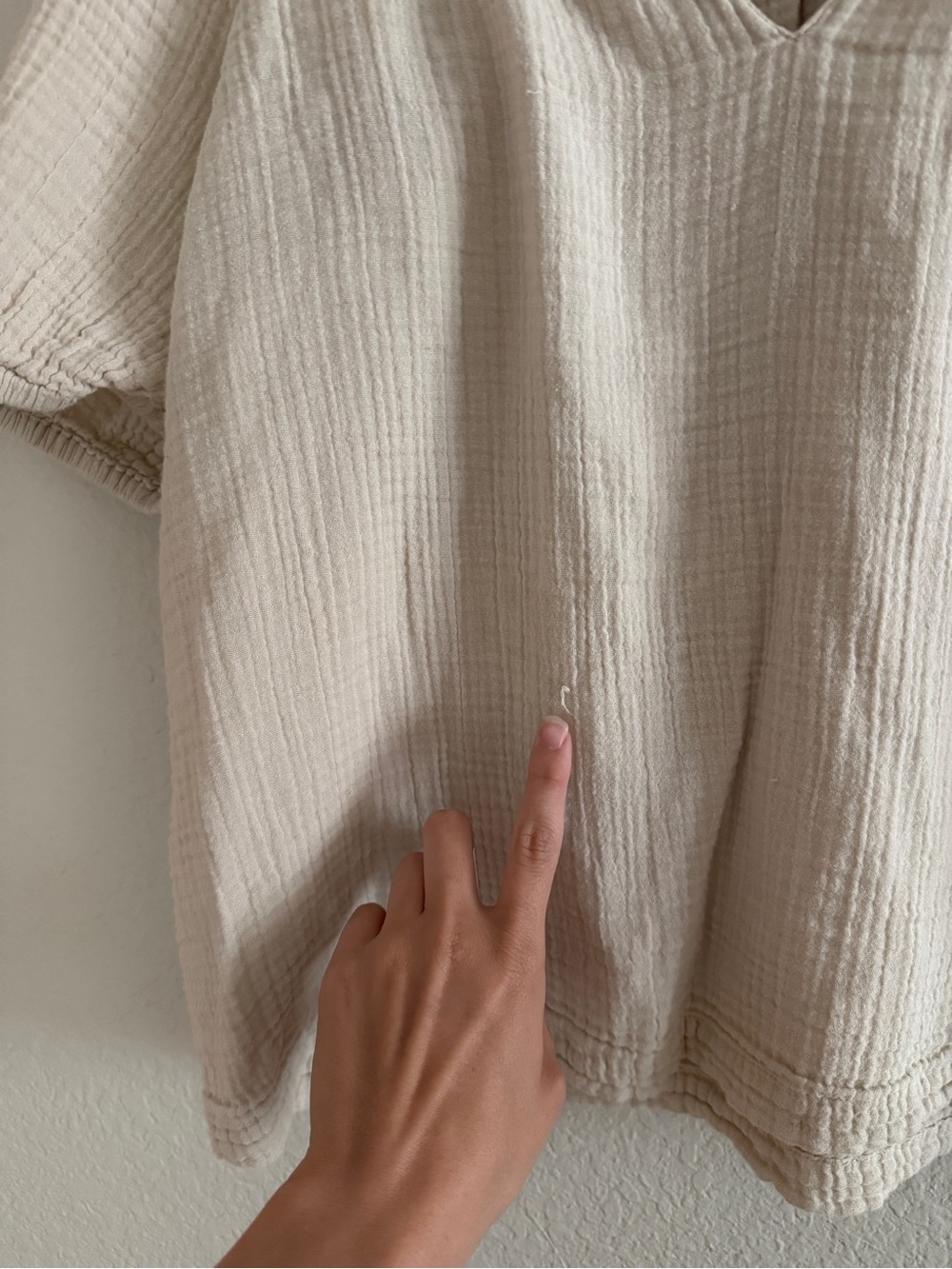 Beige Cotton Gauzy Short Sleeve Blouse size M - Picture 6 of 7